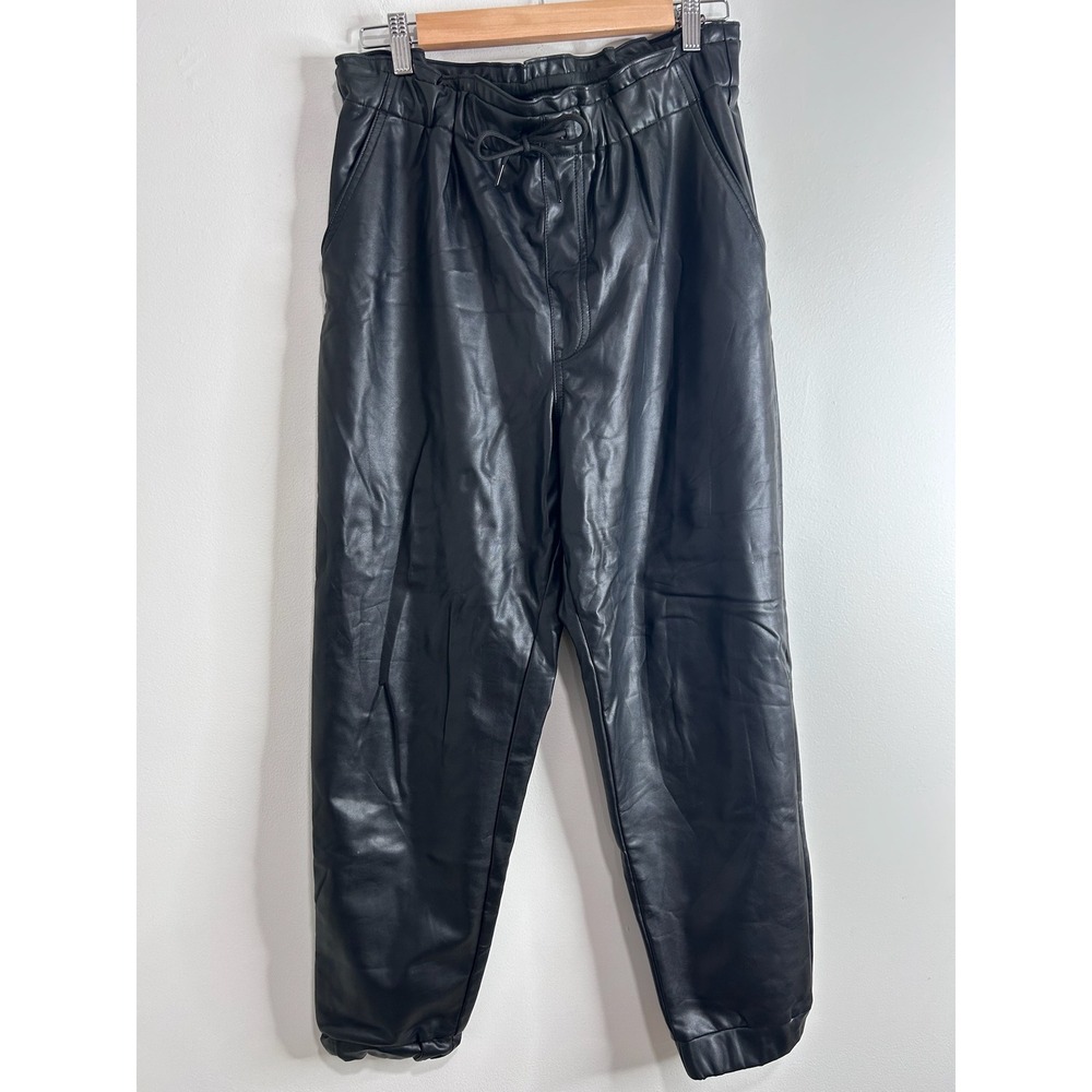 Abercrombie Fitch Black Faux Leather Joggers Pants Sz L Goth Grunge Punk Chic